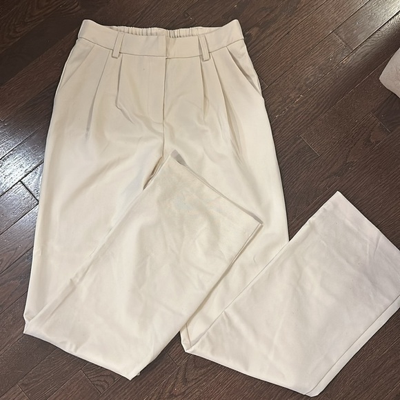 Skies Are Blue Pleated Front High Rise Wide Leg Cream Neutral Trousers - Picture 14 of 16